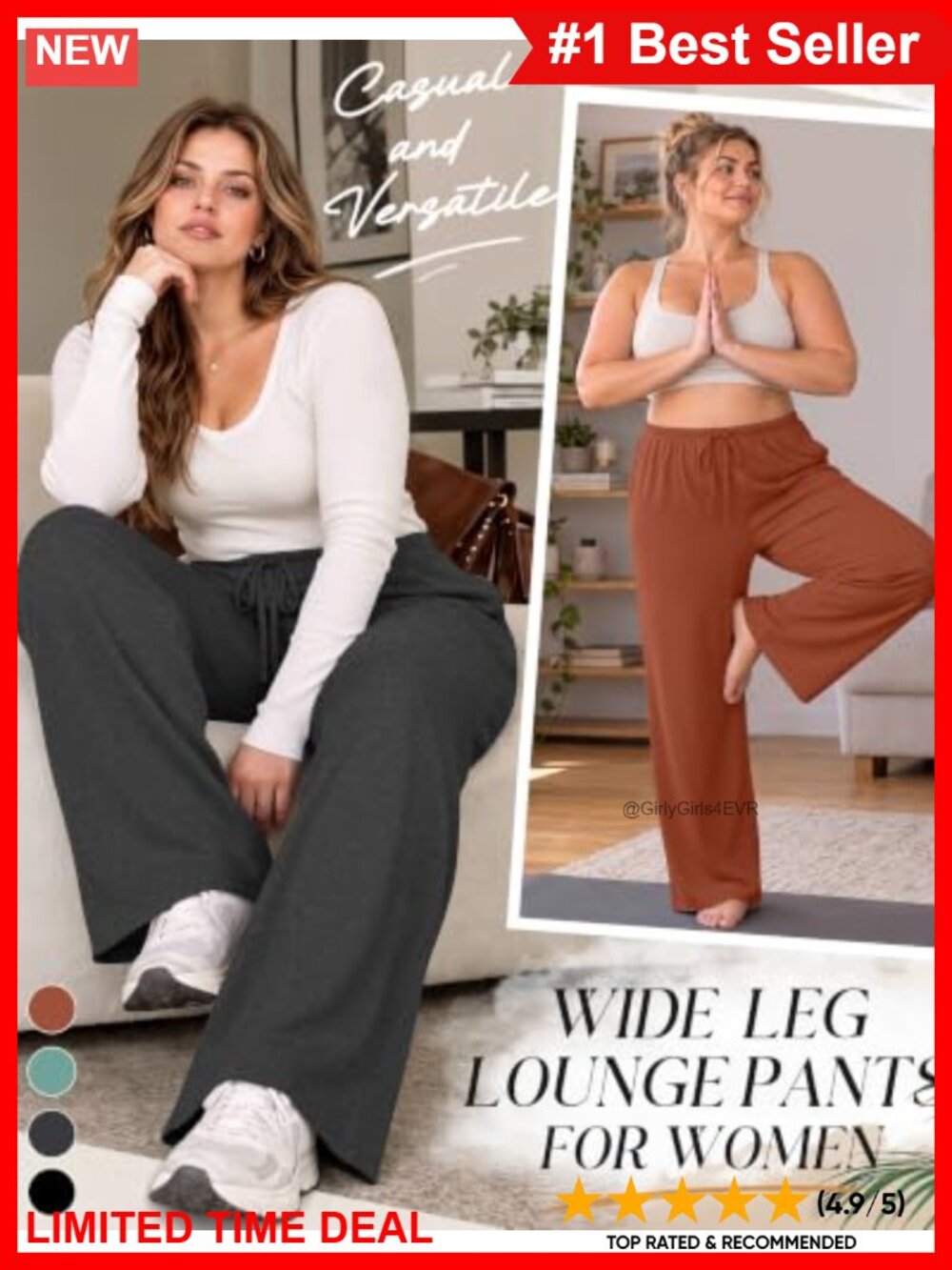 Plus Size Wide Leg Lounge Yoga Pants Drawstring Pockets Stretch - Picture 3 of 6